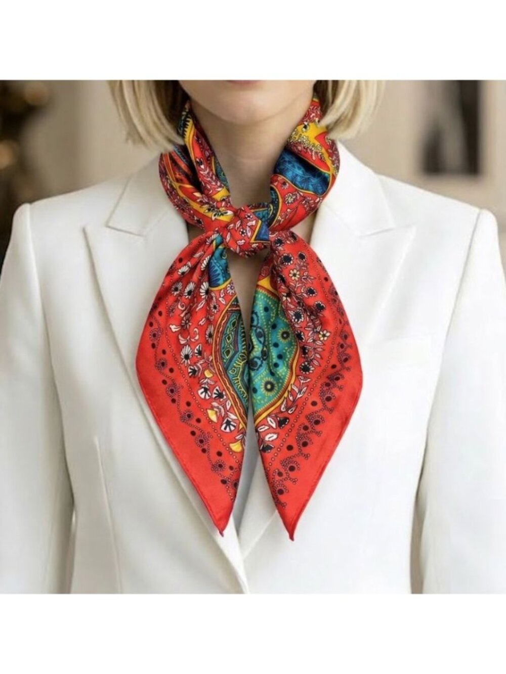 ❤️New Elegant Bandana Square Scarf Silky Satin Red Floral Wrap Stylish luxurious